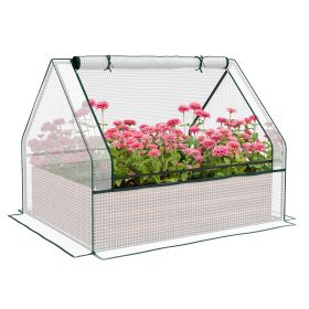 Outsunny Raised Garden Bed with Mini Greenhouse, Galvanized Outdoor Planter Box with Cover, for Herbs and Vegetables, Use for Patio, Garden, Balcony