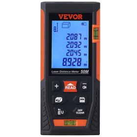 VEVOR Laser Measure, 165 ft, ±1/16'' Accuracy Laser Distance Measure with 2 Bubble Levels, ft/m/in/ft+in Unit, 2'' Backlit LCD Screen Laser Meter