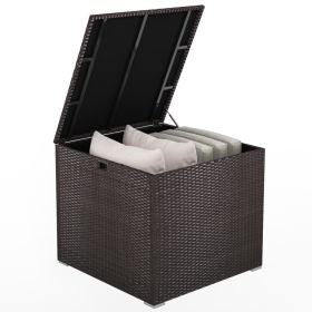 72 Gallon Rattan Outdoor Storage Box with Zippered Liner and Solid Pneumatic Rod