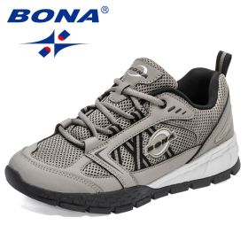 BONA 2022 New Designers Hiking Shoes Leather Wear-resistant Shoe Men Sports Trekking Walking Hunting Jogging Sneakers Mansculino (Color: Medium grey black, size: 9.5)