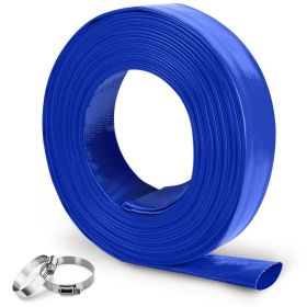 Foresee Pool Backwash Discharge Hose Heavy Duty Reinforced; PVC Lay-Flat Water Hose (Color: Blue, size: 1.50 in x 100 ft)