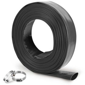 Foresee Pool Backwash Discharge Hose Heavy Duty Reinforced; PVC Lay-Flat Water Hose (Color: Black, size: 1.25 in x 25 ft)