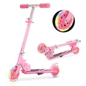 Scooter for Kids Ages 6-12;  Light Up Wheels Birthday Gifts Scooters for Kids Girls Boys Ages 3-5;  Easy Folding Kids Scooter with 3 Levels Adjustable (Color: Pink)