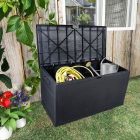 120gal 460L Outdoor Garden Plastic Storage Deck Box Chest Tools Cushions Toys Lockable Seat Waterproof (Colour: black)