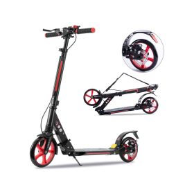 Folding Kick Scooter Outdoor Adult Ride Portable Lightweight Adjustable 2 Wheels with brake suspension (Color: red+black)