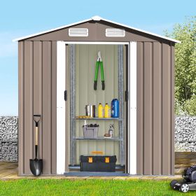 Patio 6ft x4ft Bike Shed Garden Shed; Metal Storage Shed with Adjustable Shelf and Lockable Door; Tool Cabinet with Vents and Foundation for Backyard; (Color: Brown)