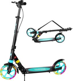 LED Light Up Large Wheels Scooter for Kids Ages 6-12 and Adults with Handbrake;  Kick Scooters for Teens 12 Years and Up with Carry Strap and Bell (Color: Black)