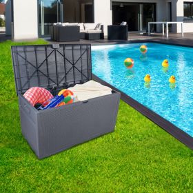 120gal 460L Outdoor Garden Plastic Storage Deck Box Chest Tools Cushions Toys Lockable Seat Waterproof (Colour: Grey)