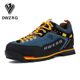 DWZRG Waterproof Hiking Shoes Mountain Climbing Shoes Outdoor Hiking Boots Trekking Sport Sneakers Men Hunting Trekking (Color: Blue Yellow, size: 44)