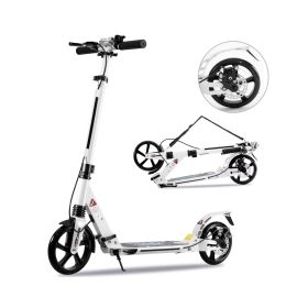 Folding Kick Scooter Outdoor Adult Ride Portable Lightweight Adjustable 2 Wheels with brake suspension (Color: White)