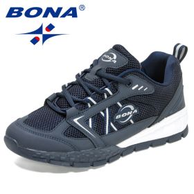 BONA 2022 New Designers Hiking Shoes Leather Wear-resistant Shoe Men Sports Trekking Walking Hunting Jogging Sneakers Mansculino (Color: Deep blue S gray, size: 8.5)