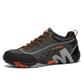 Outdoor Lover Trekking Shoes Men Waterproof Hiking Shoes Mountain Boots Genuine Leather Woodland Hunting Tactical Shoes (Color: Men-Dark gray-Orange, size: 41)