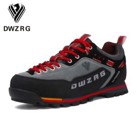 DWZRG Waterproof Hiking Shoes Mountain Climbing Shoes Outdoor Hiking Boots Trekking Sport Sneakers Men Hunting Trekking (Color: Gray Red, size: 42)