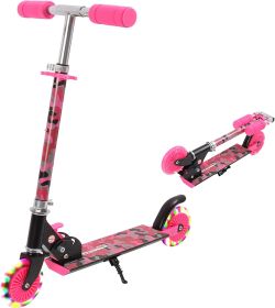 Scooter for Kids Ages 6-12;  Light Up Wheels Birthday Gifts Scooters for Kids Girls Boys Ages 3-5;  Easy Folding Kids Scooter with 3 Levels Adjustable (Color: Black+Pink)