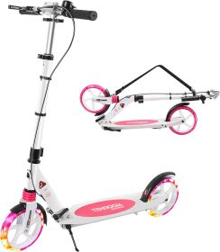 LED Light Up Large Wheels Scooter for Kids Ages 6-12 and Adults with Handbrake;  Kick Scooters for Teens 12 Years and Up with Carry Strap and Bell (Color: White)